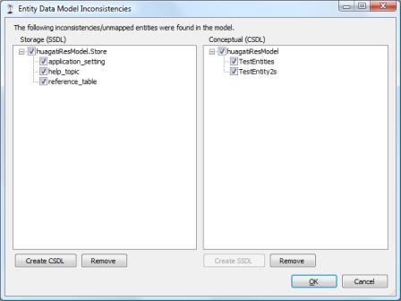 The cleanup dialog for EDMX files.